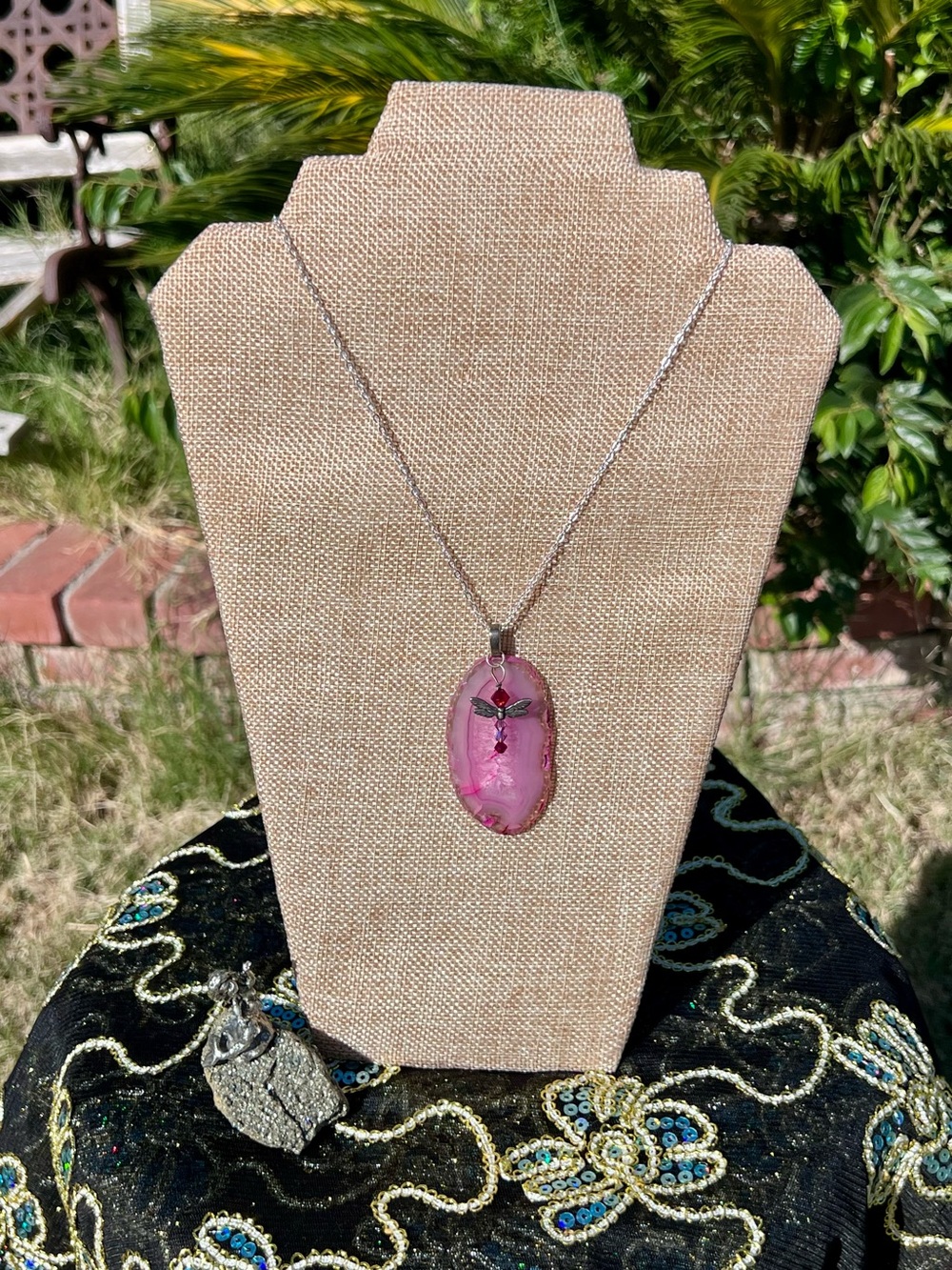 Handmade Pink Dragonfly Pendant Necklace
